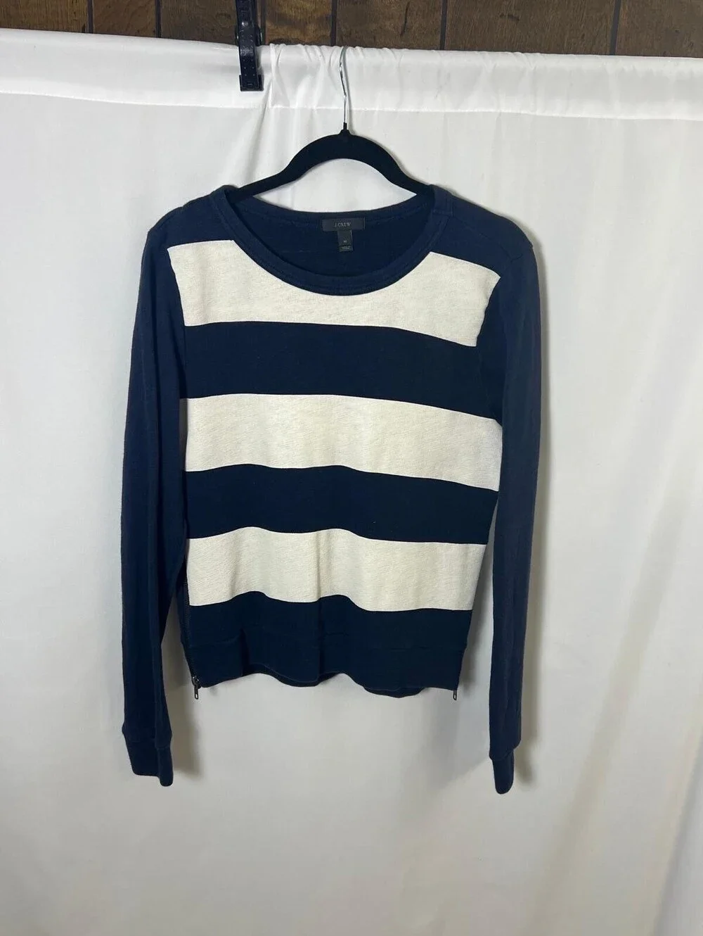 J.Crew Navy and White Striped Sweater Medium Casual Cotton